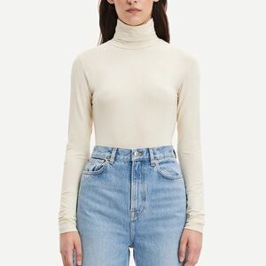 Danish brand Samsøe Samsøe Cream Turtleneck Long Sleeve Top